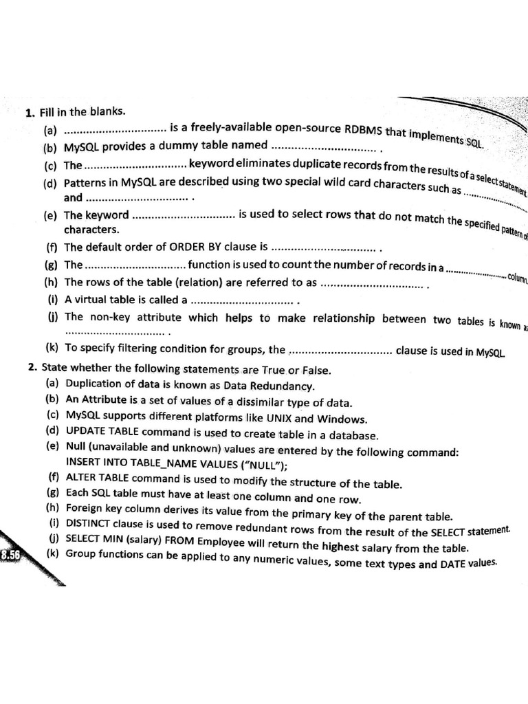 mysql practice questions 2021-22 | PDF