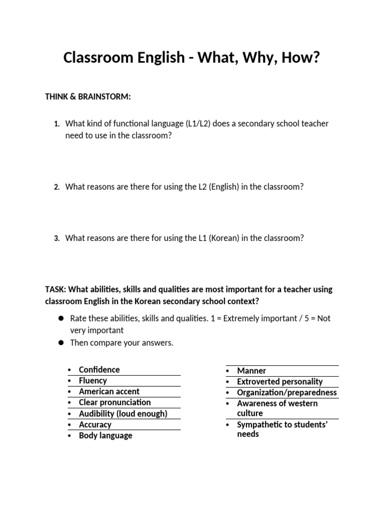 What Why How Beginning A Lesson-WORKSHEET | PDF | Teachers | Linguistics