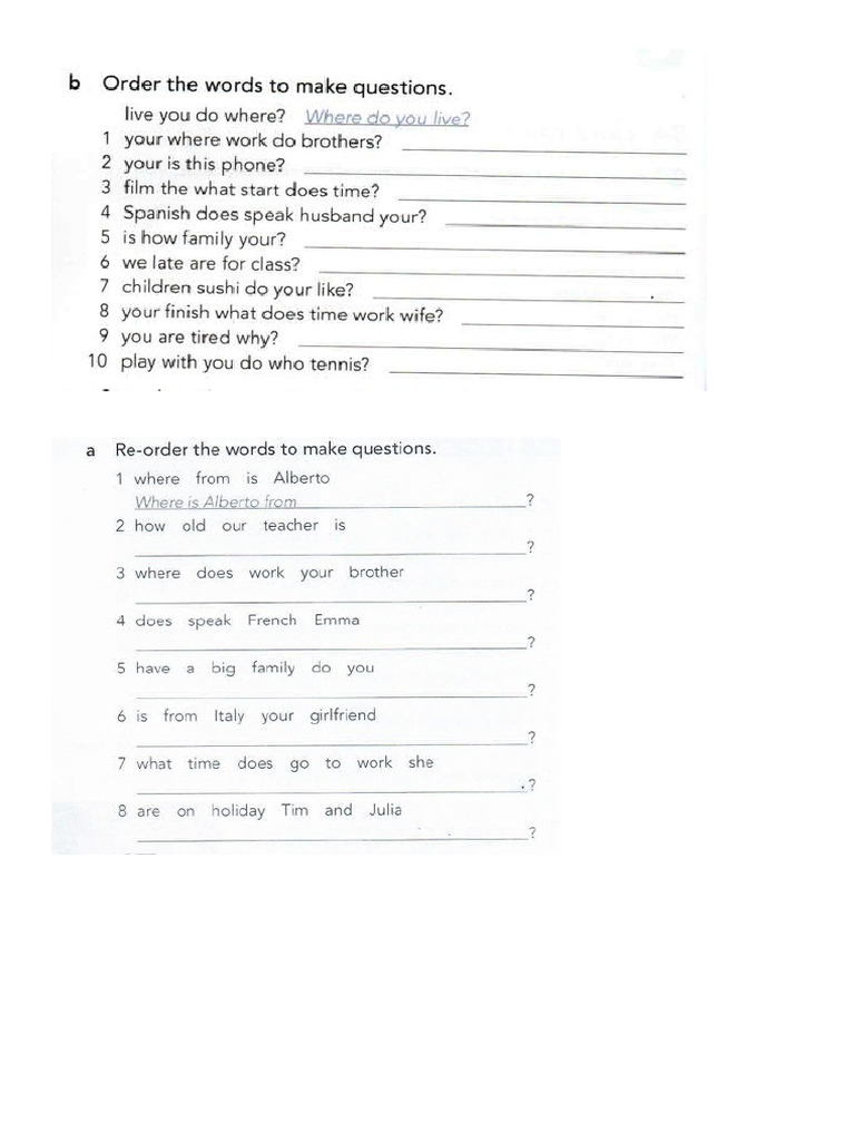 Extra Practice Word Order Teens 1 | PDF