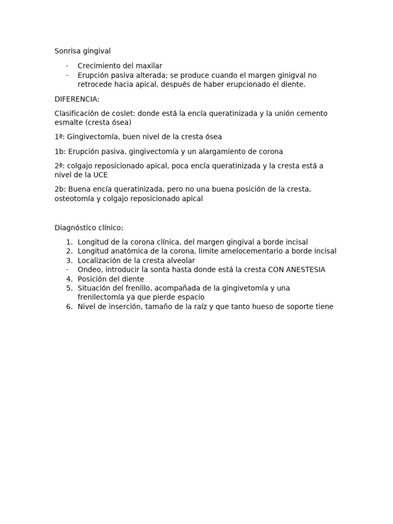 Clasificación de Coslet en Sonrisa Gingival | PDF