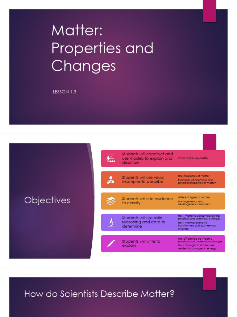 Lesson+1.3+ +matter +Properties+and+Changes | PDF | Chemical Substances ...