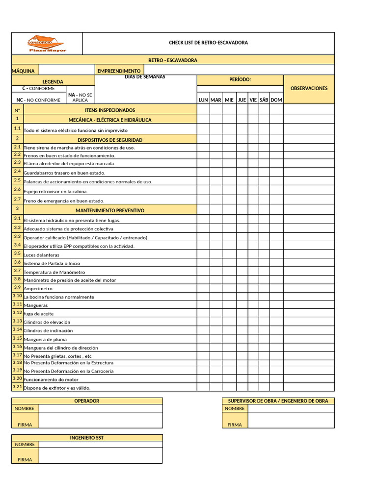 Check List de Retro-escavadora | PDF | Bens manufaturados