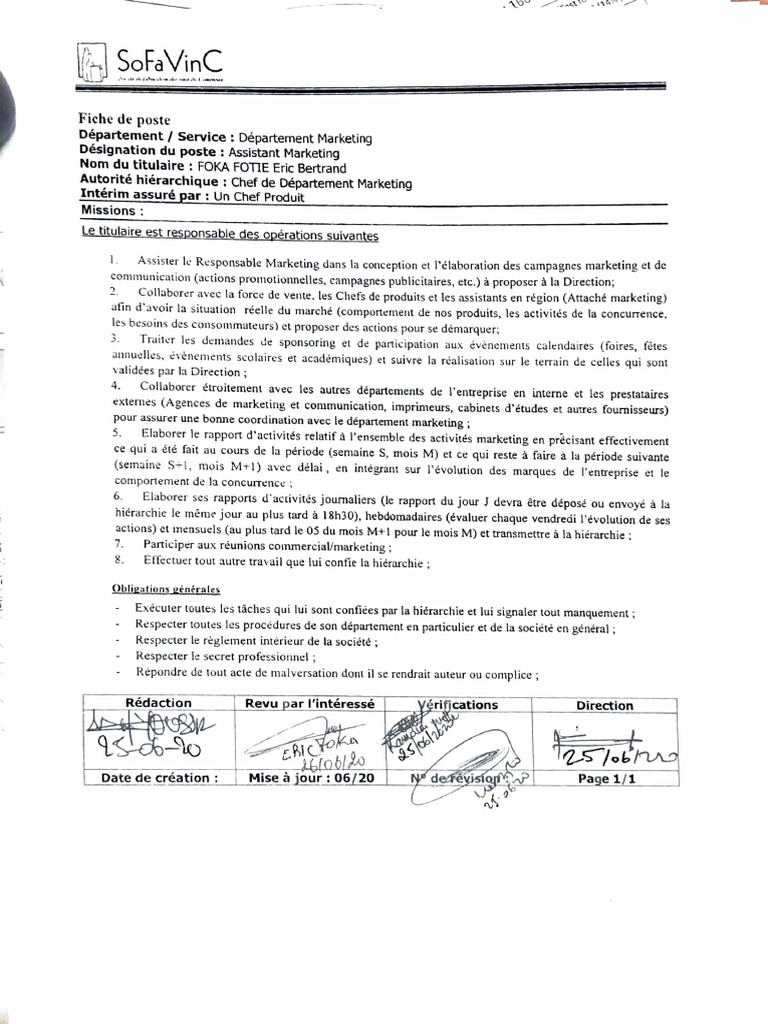 Fiche de Poste : Assistant Marketing | PDF | Commercialisation | Business
