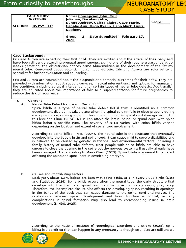 Case Study - Neural Tube Defects 2 | PDF | Pregnancy | Medical Specialties