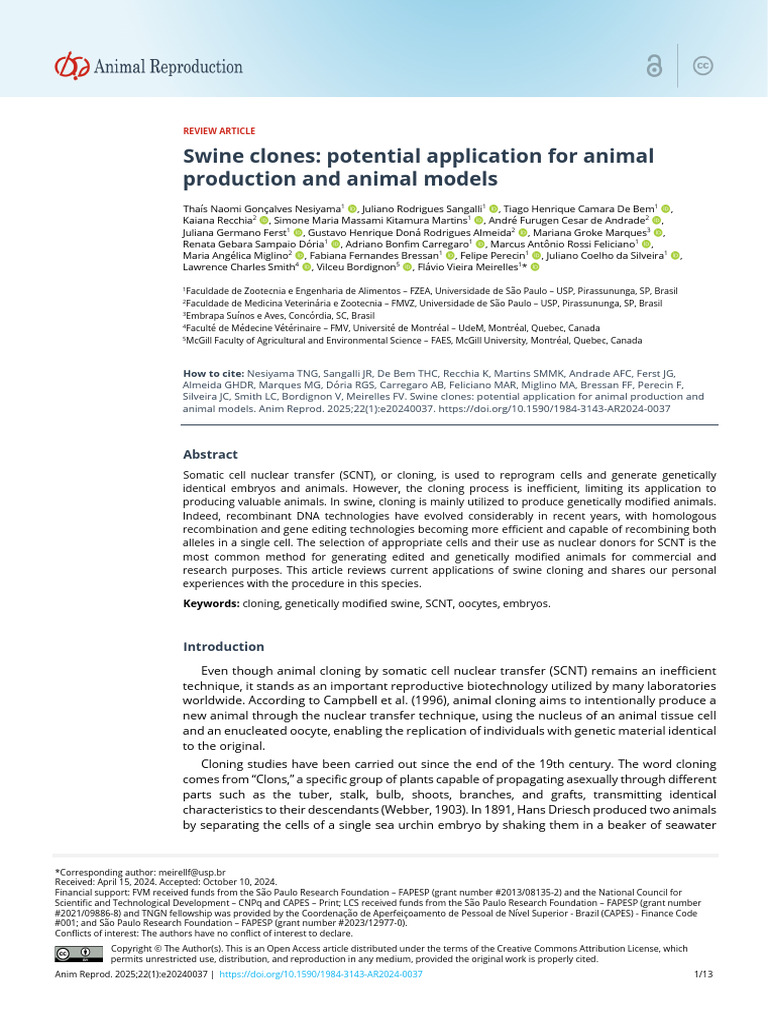 Swine Clones Potential Application For Animal Production | PDF ...