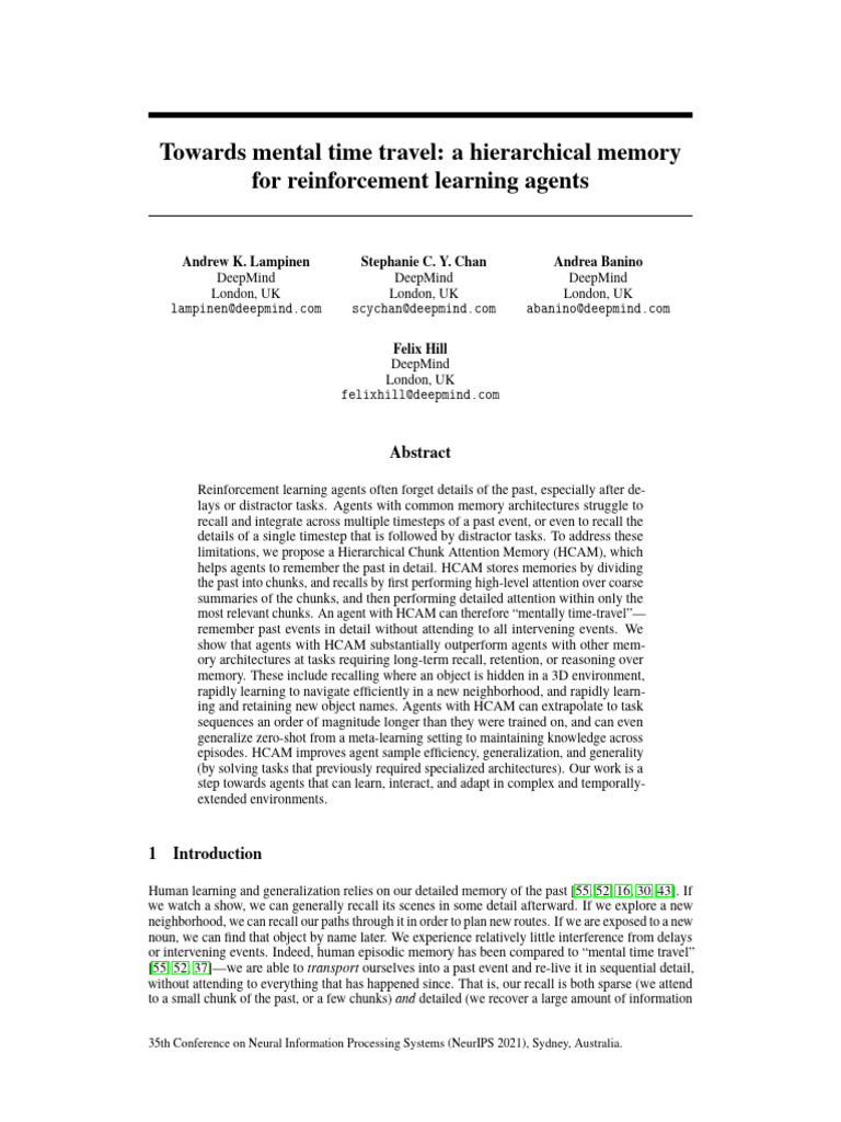 Towards Mental Time Travel: A Hierarchical Memory For Reinforcement ...