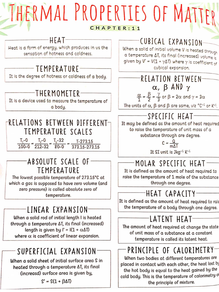 Key Points of Thermal Properties of Matter | PDF