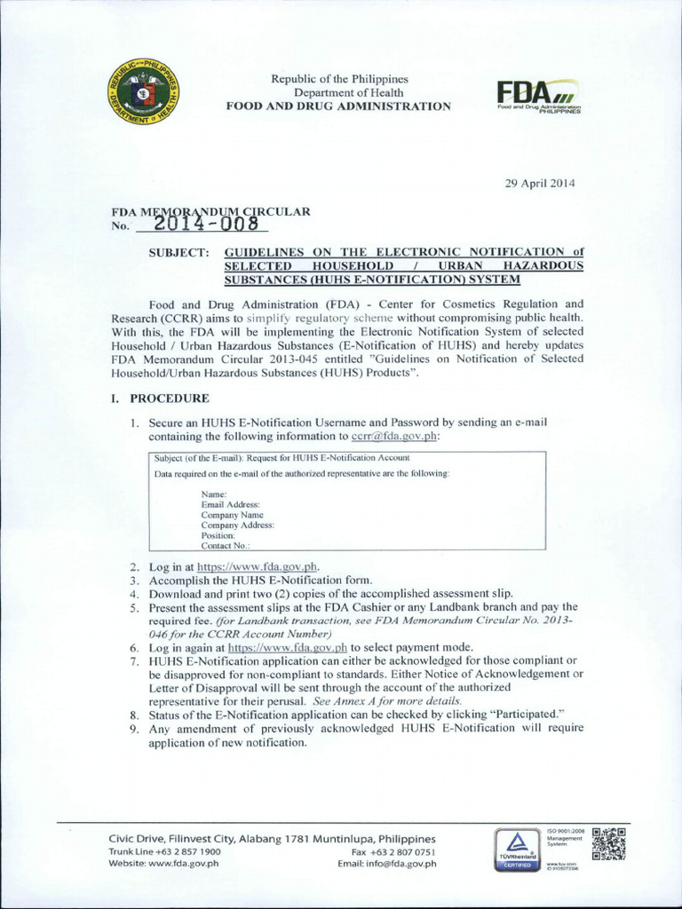 FDA Memorandum Circular No. 2014 008 | PDF