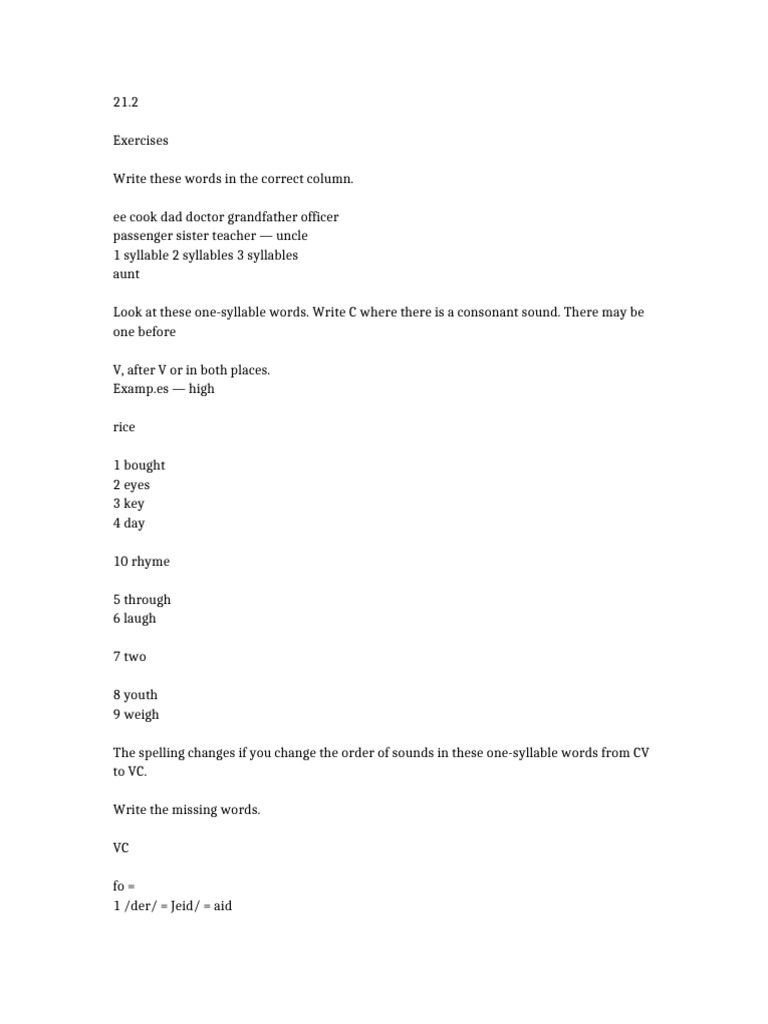 Syllable Counting Exercises | PDF
