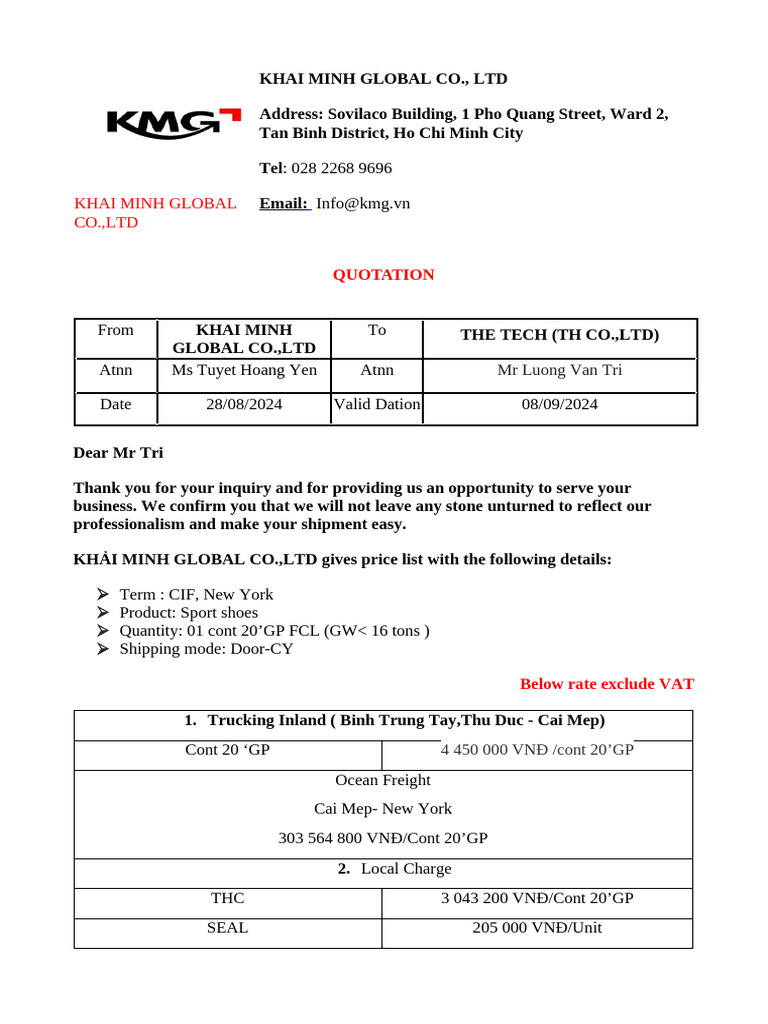 Quotation for Shipping Sport Shoes | PDF
