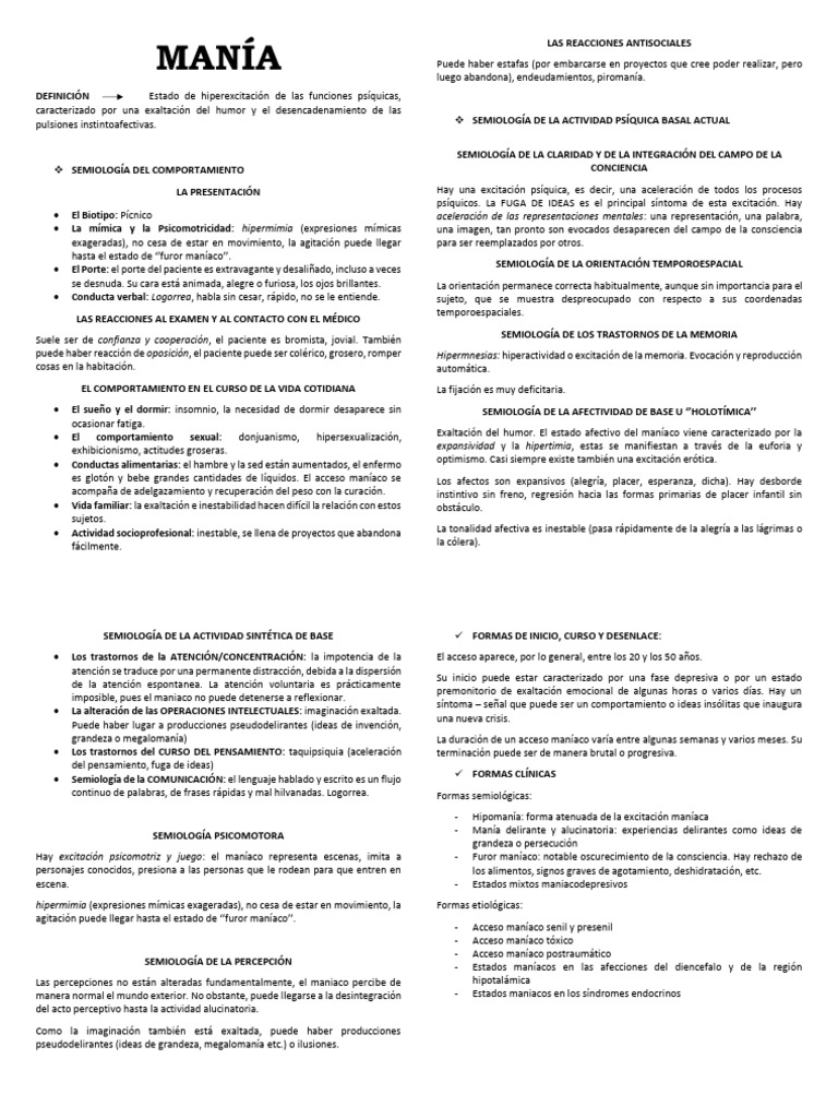 MANÍA | PDF | Manía | Salud mental