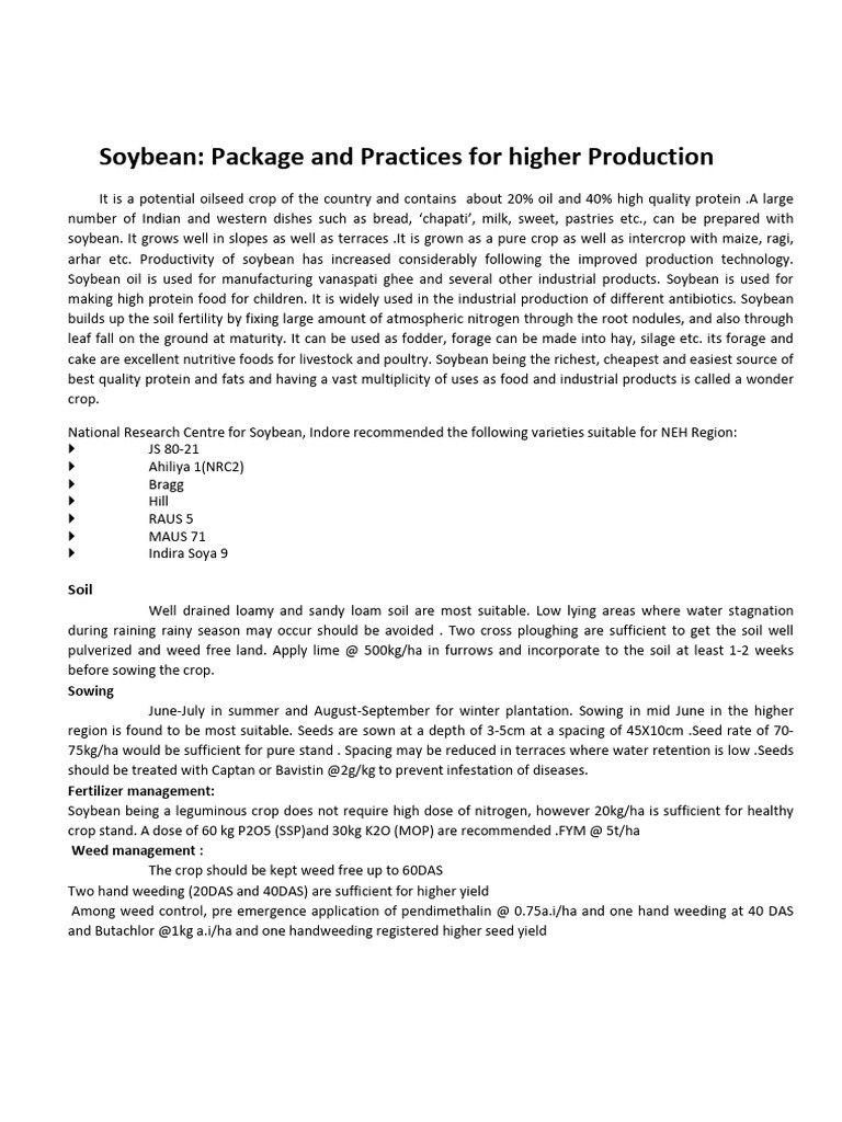 Soybean Cultivation Practices Guide | PDF | Legume | Soybean