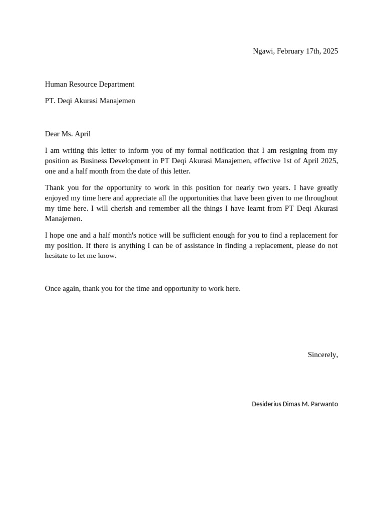 Resigning Letter | PDF