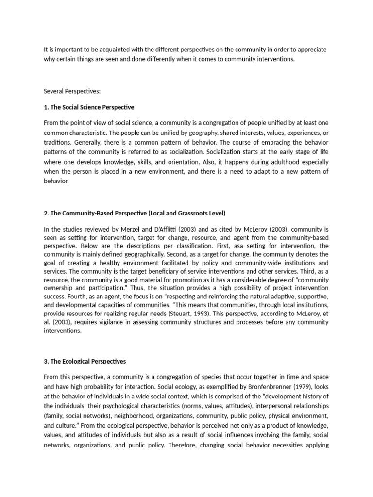 Understanding Community Perspectives | PDF | Community | Behavior