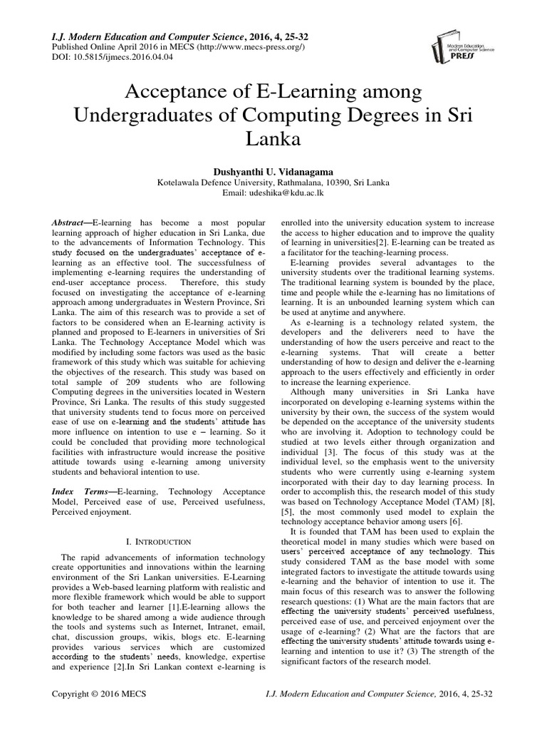 Acceptance of E Learning Among Undergrad | PDF | Factor Analysis ...