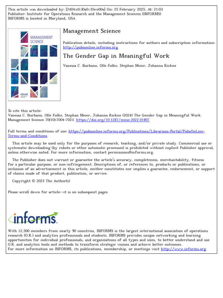 Burbano Et Al 2023 The Gender Gap in Meaningful Work | PDF | Gender Pay ...