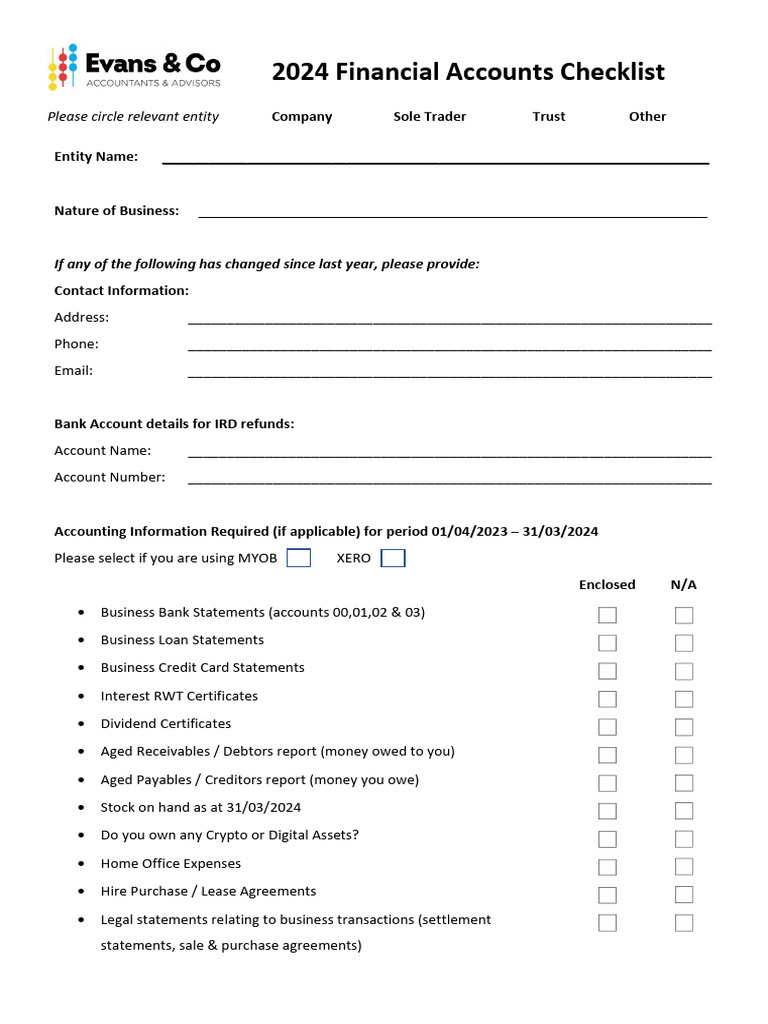 2024 Financial Accounts Preparation Checklist | PDF | Financial ...