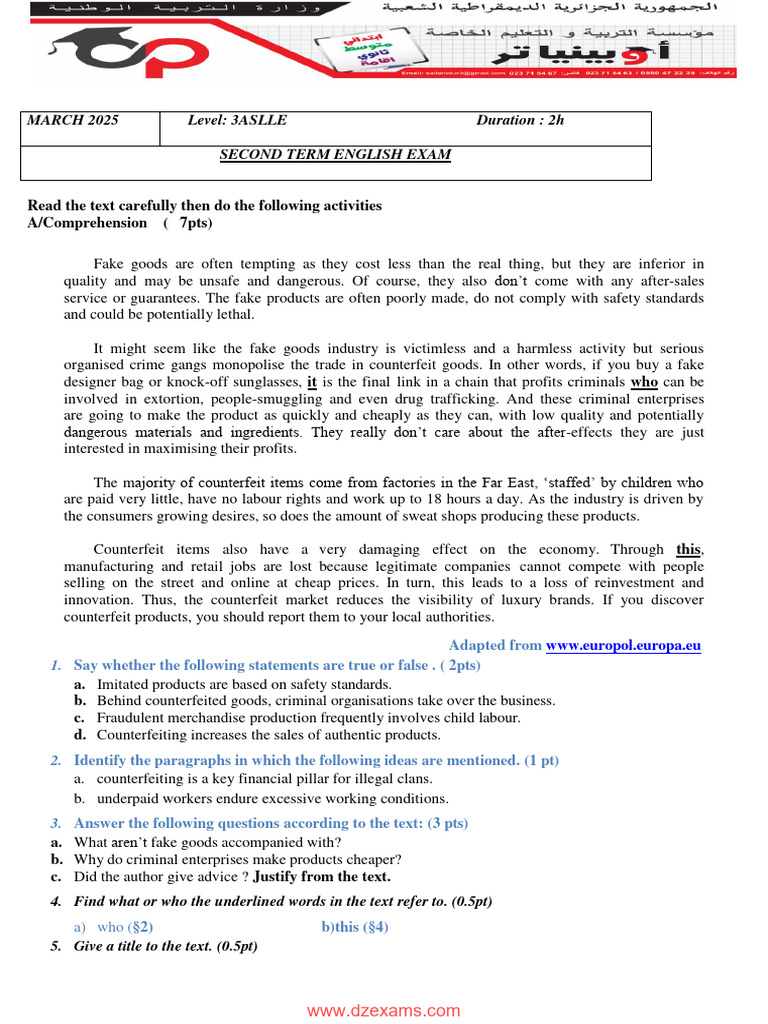 Dangers of Counterfeit Goods Exam | PDF | Counterfeit