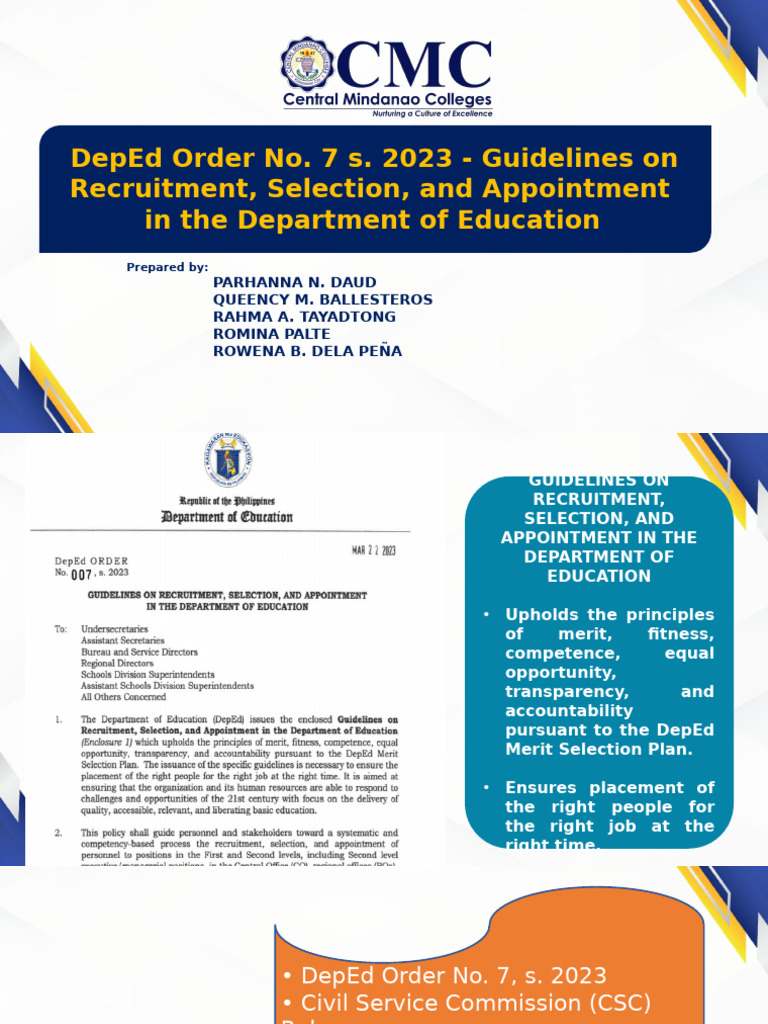 DepEd Order No. 7 s. 2023 Guidelines | PDF | Recruitment | Government