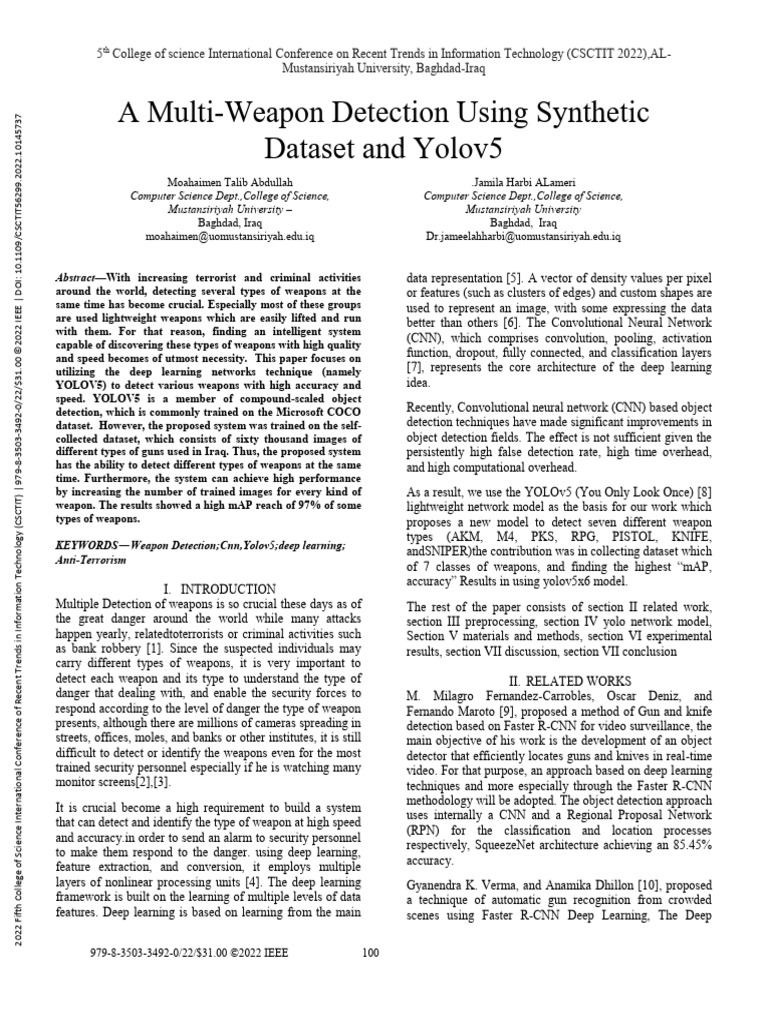 A Multi-Weapon Detection Using Synthetic Dataset and Yolov5 | PDF ...