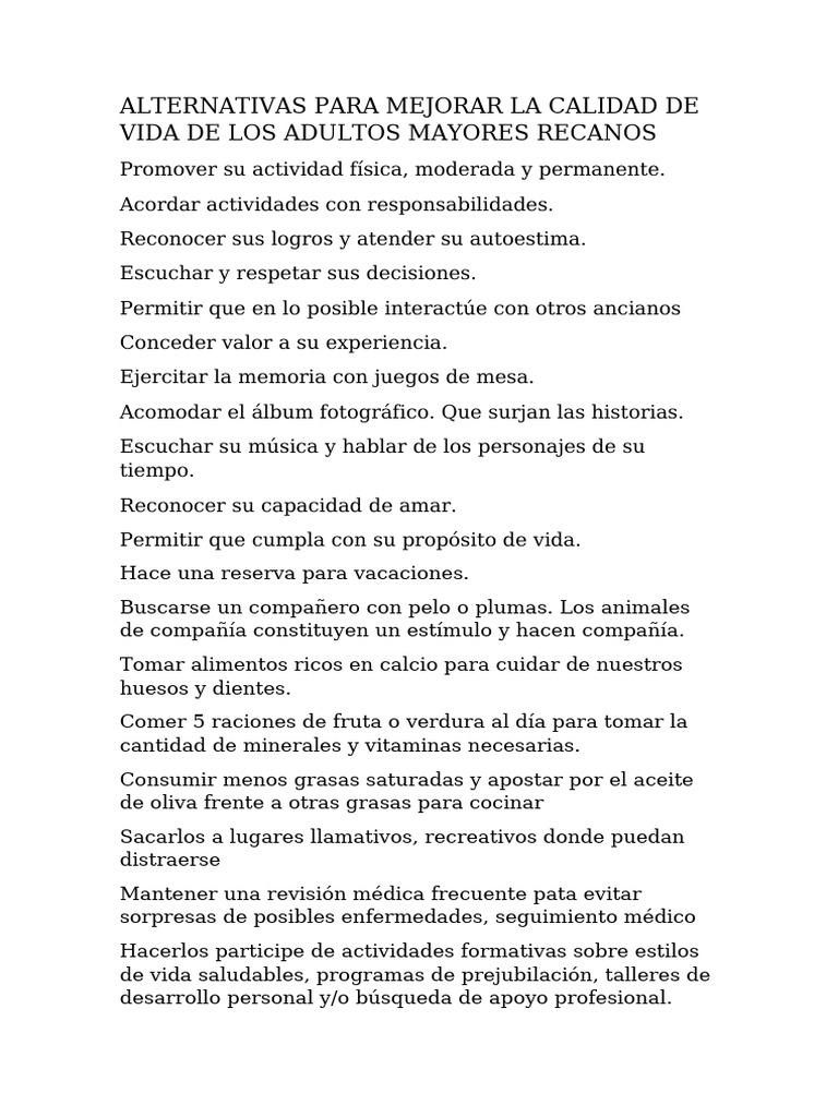 Alternativas para Mejorar La Calidad de Vida de Los Adultos Mayores | PDF