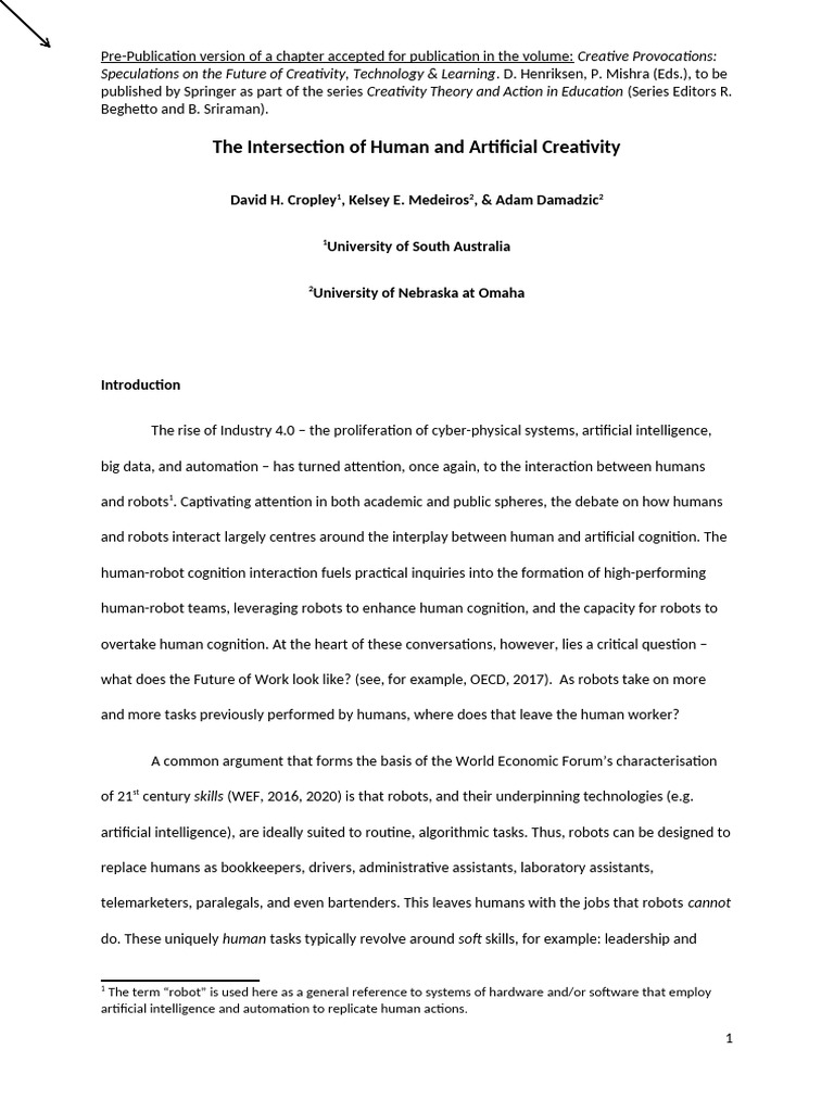 Human vs. AI Creativity in Work | PDF | Creativity | Intelligence (AI ...