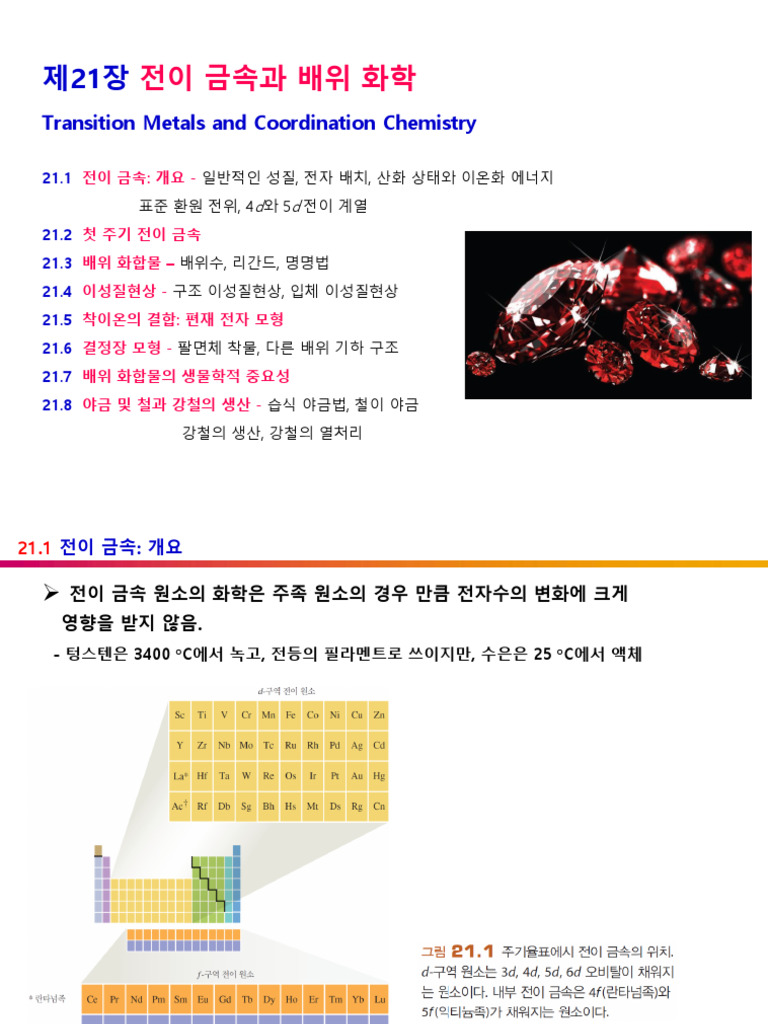 11 - 약학기초화학2 - 21장 전이금속과 배위화학 | PDF, image size:768x1024