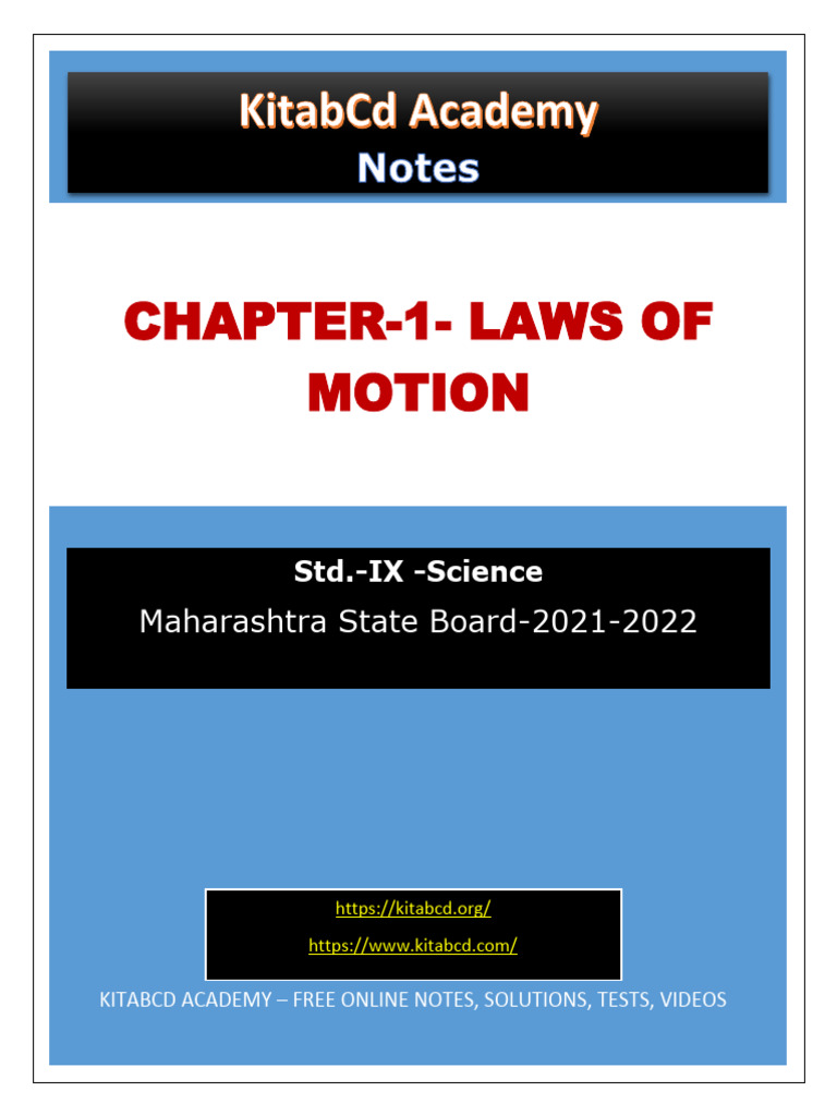 Ch1 Class 9 Kitabcd MSBSHSE Science Notes (S) | PDF | Force | Acceleration