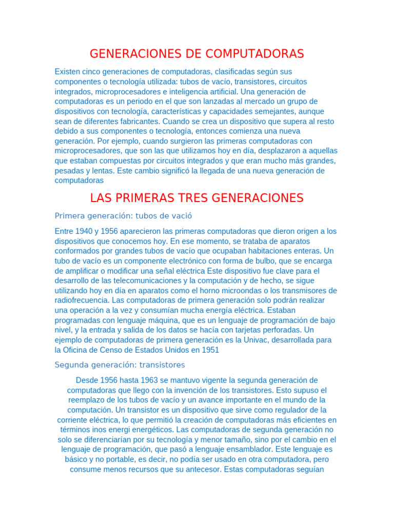 Evolución de las Generaciones de Computadoras | PDF | Hardware de la ...