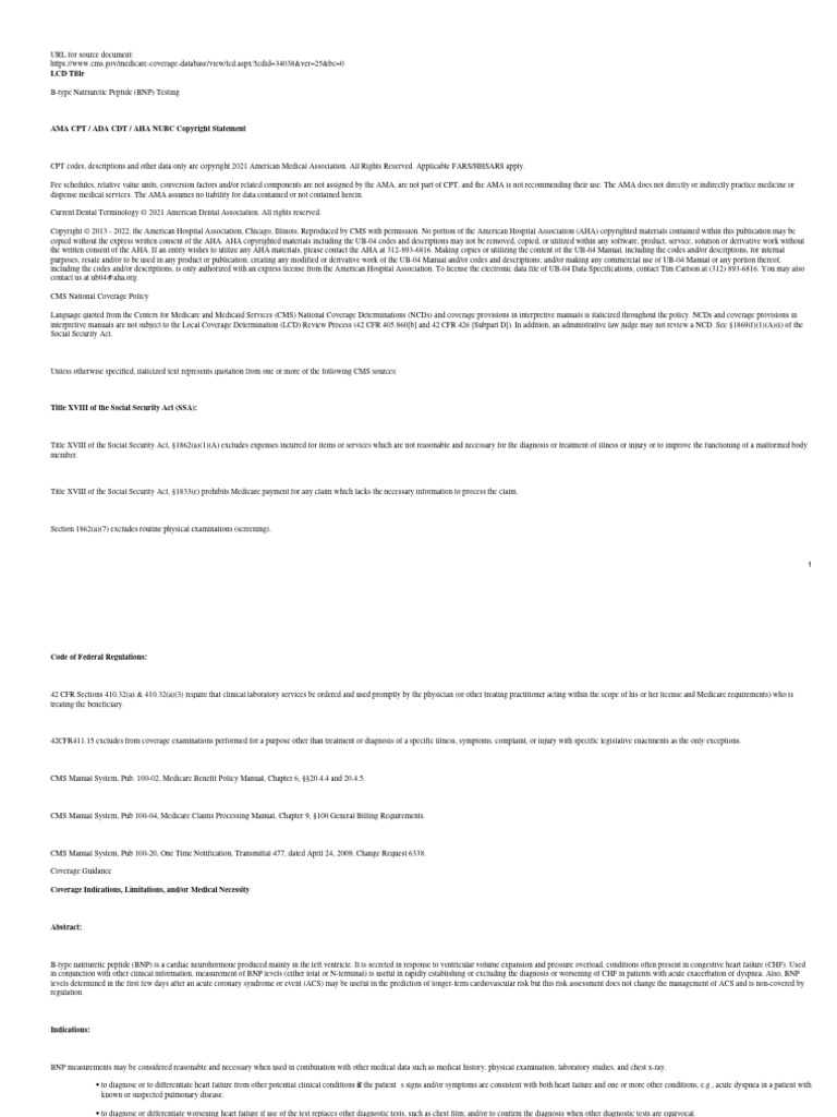 BNP Testing ICD-10 Code Guidelines | PDF | Myocardial Infarction ...