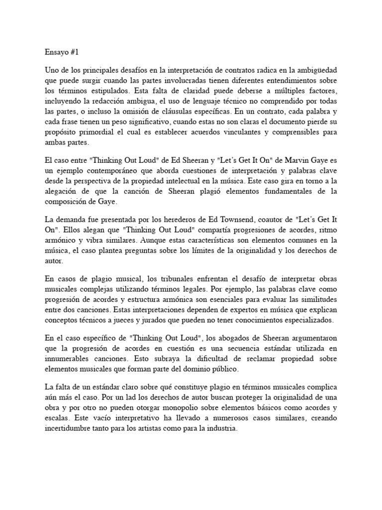 Ambigüedad en Contratos Musicales | PDF | Plagio | Propiedad intelectual