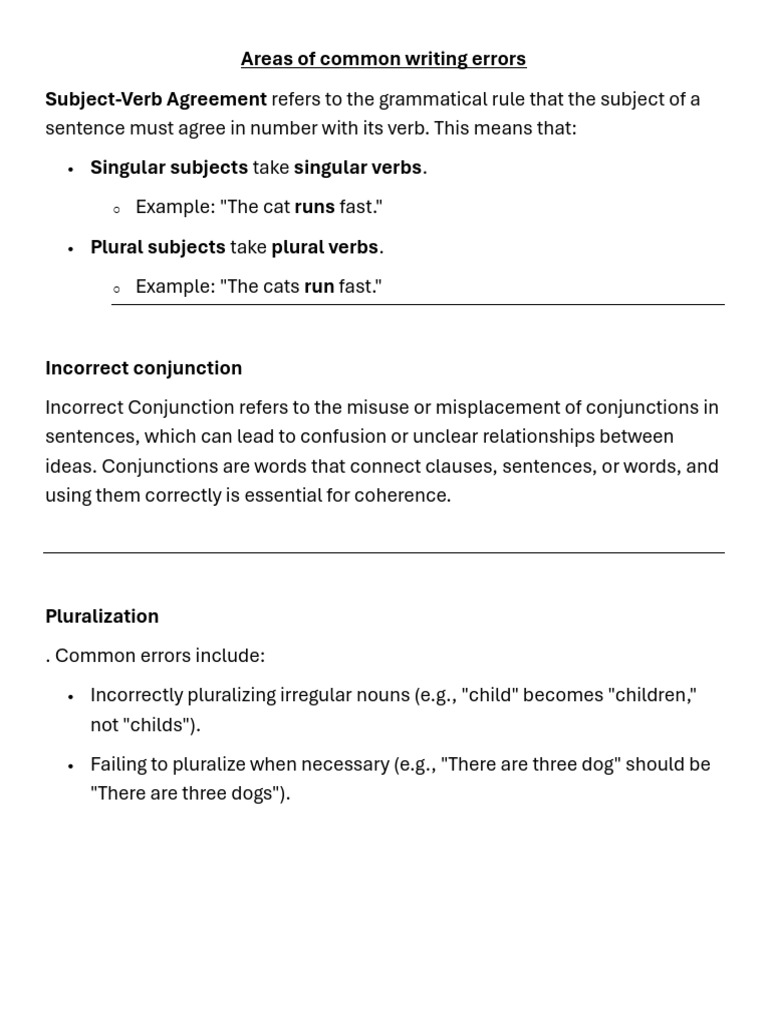 Areas of Common Writing Errors | PDF