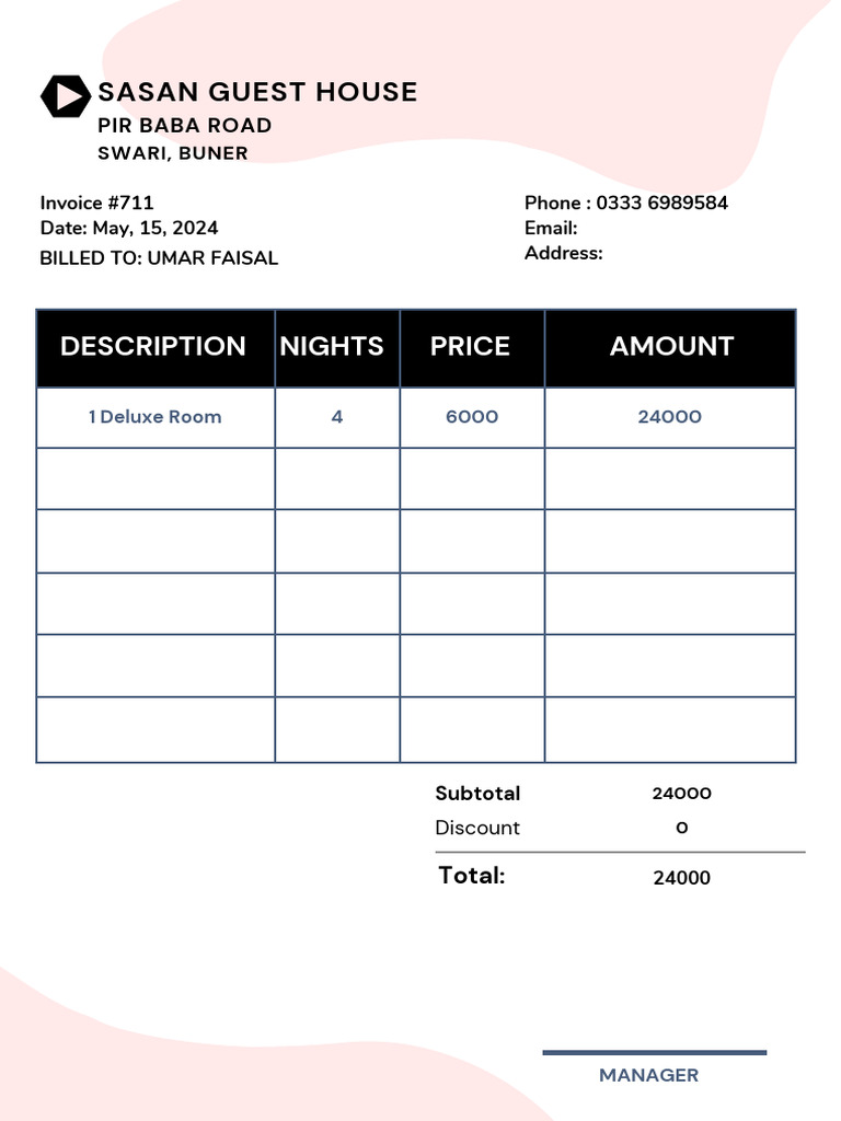 Invoice for Deluxe Room Stay at Sasan Guest House | PDF