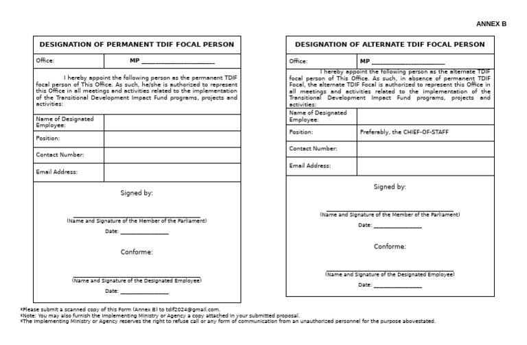 TDIF Focal Person Designation Form | PDF | Government