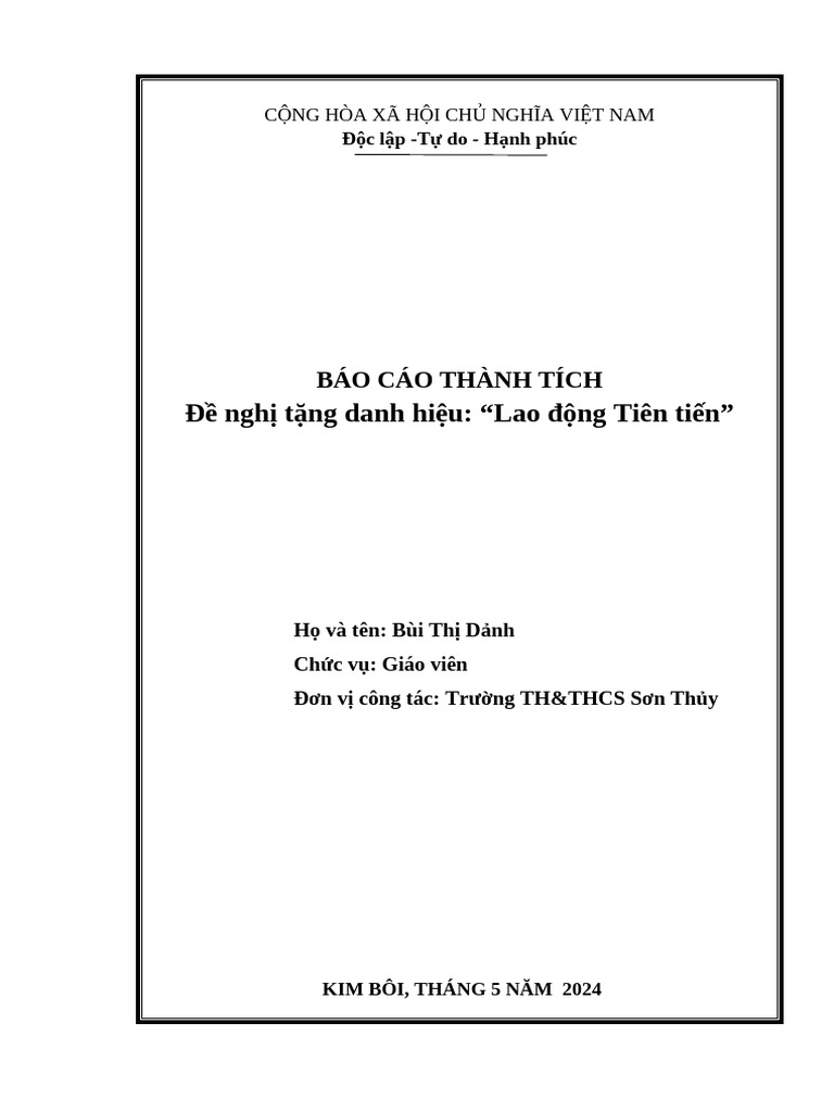 Bìa Bc Thành Tích Lđtt Dảnh | PDF