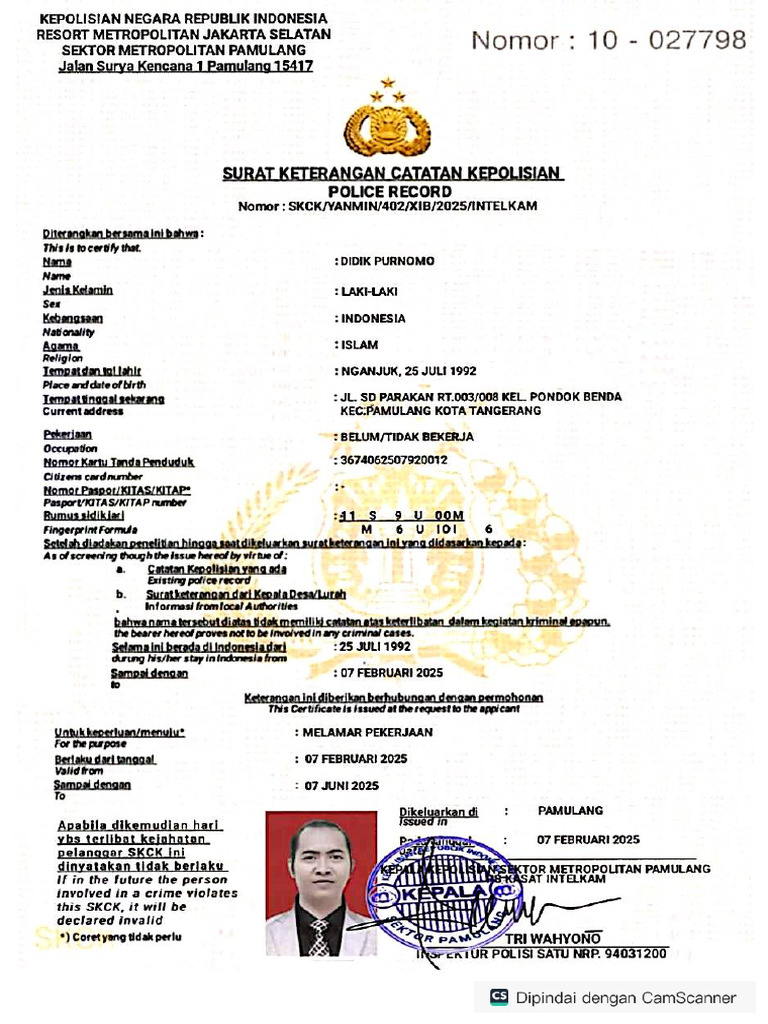 CamScanner SKCK Didik Purnomo | PDF