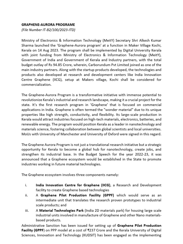 Graphene-Aurora Programe- Note to Cs | PDF
