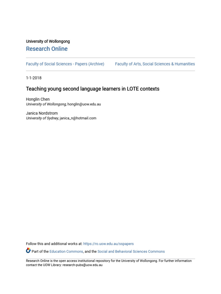 Teaching Young Second Language Learners in LOTE Contexts | PDF | Second ...