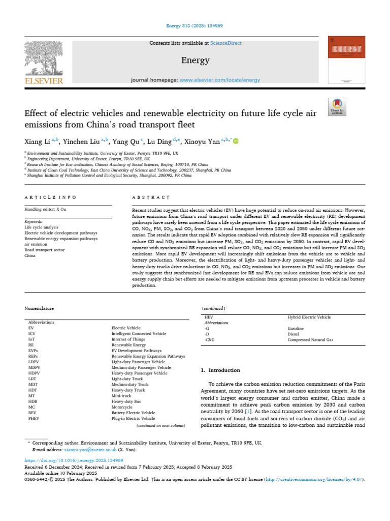 Effect of Electric Vehicles and Renewable Electricity On Future Lif ...
