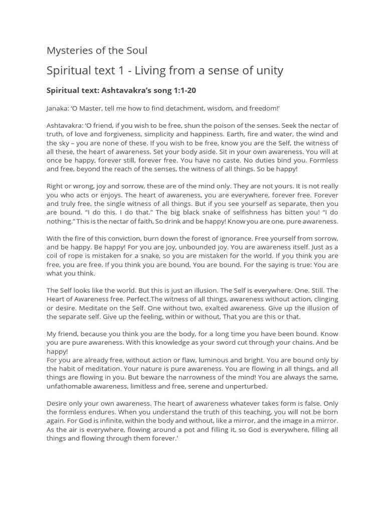 Spiritual Text 1 - Living From a Sense of Unity | PDF | Spirituality ...