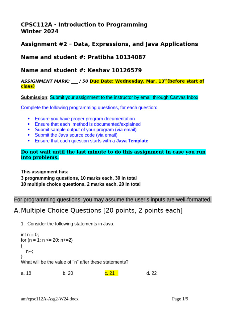 Cpsc112A Asg2 Pratibha 10134087 | PDF | Programming Paradigms | Software