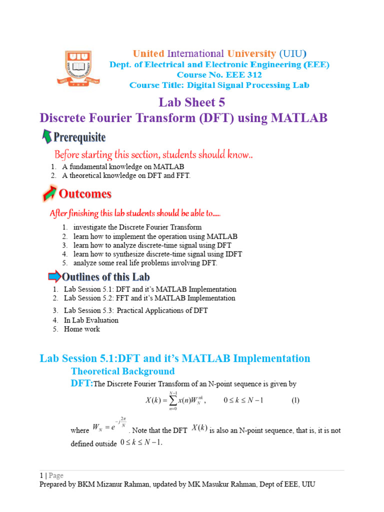 DFT and FFT Implementation in MATLAB | PDF | Discrete Fourier Transform ...