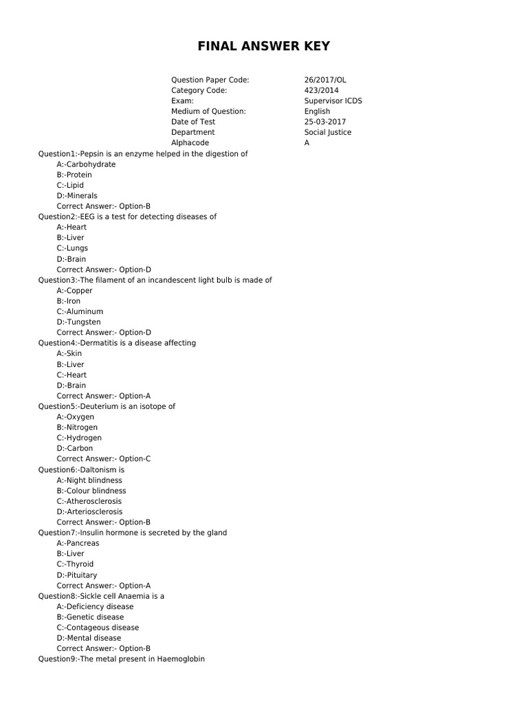 Final Answer Key | PDF