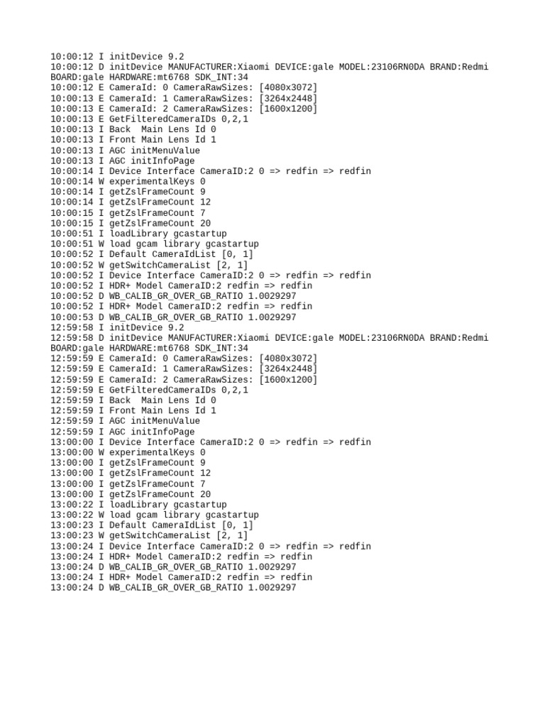 Xiaomi Redmi Camera Initialization Log | PDF