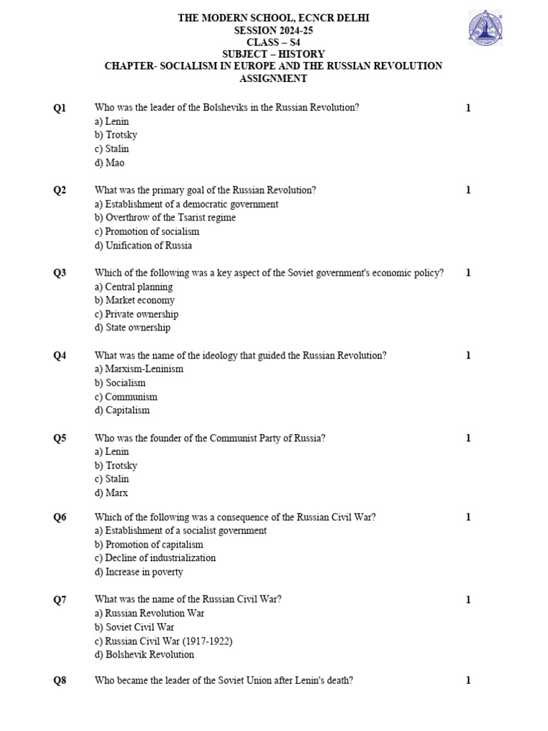 S4 SSC History Socialism and The Russian Revolution | PDF | Russian ...