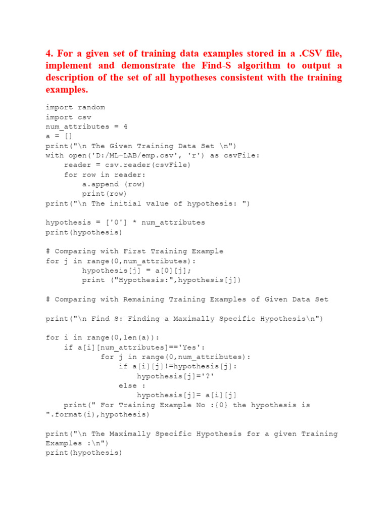Find-S Algorithm Implementation in Python | PDF
