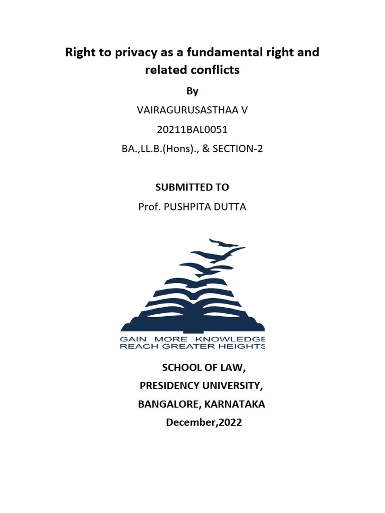 Right To Privacy As A Fundamental Right and Related Conflicts ...