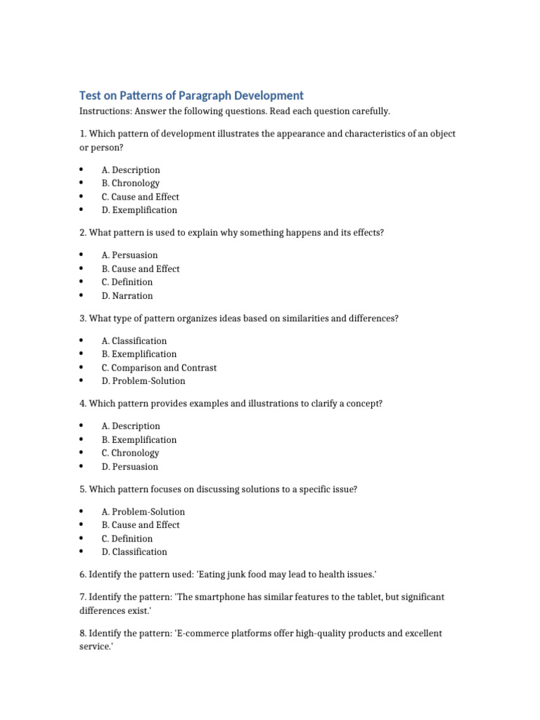 Patterns Of Paragraph Development Test Pdf Causality Persuasion