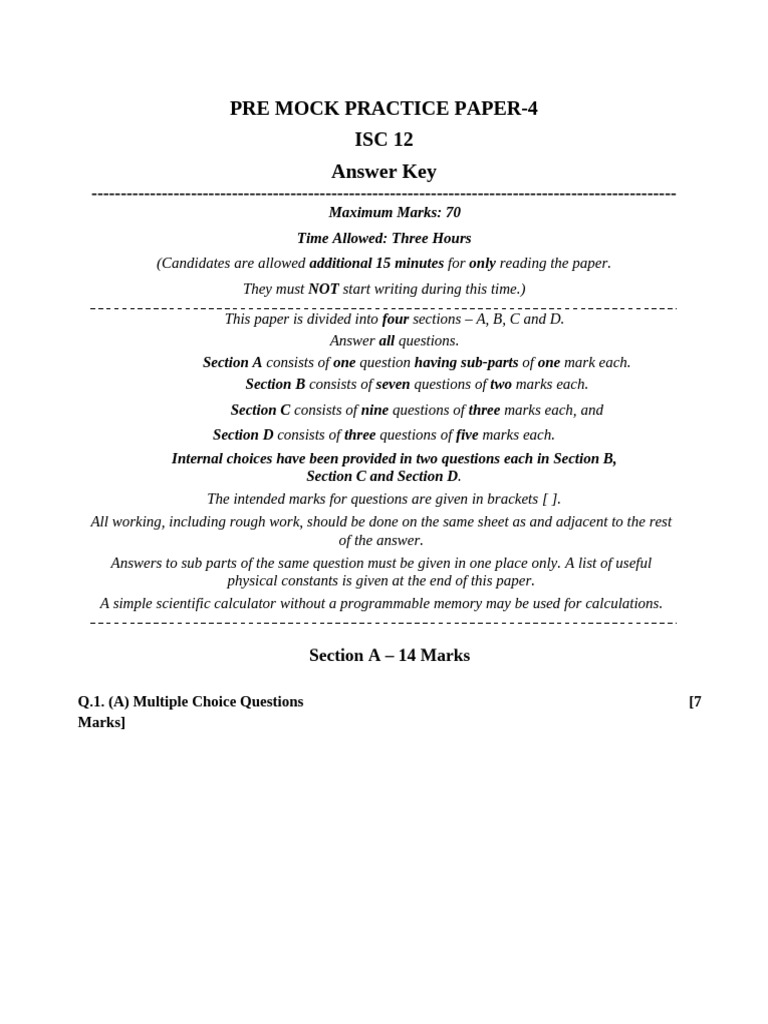 Pre Mock - 4 - Answer key | PDF