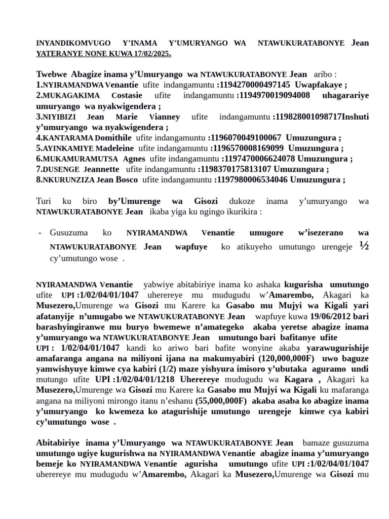 Inama y’Umuryango wa NTAWUKURATABONYE | PDF